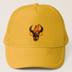Retro Dead Burning Skull mit Horn im Feuer Truckerkappe