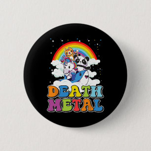 Retro Death Metal Cat Rainbow Unicorn Funny Heavy Button