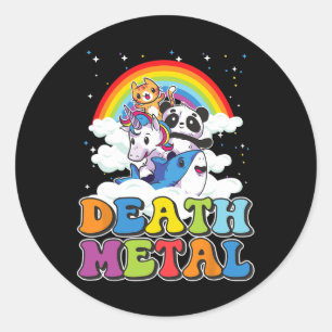 Retro Death Metal Cat Rainbow Unicorn Funny Heavy Runder Aufkleber