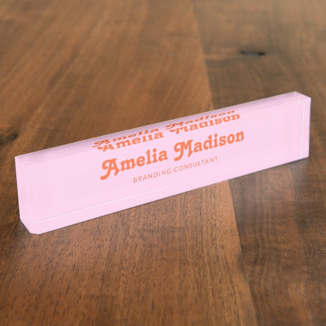 Retro Decorative Pink Orange Namensplakette (Seite)