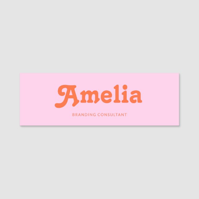Retro Decorative Simple Pink Orange Namensschild (Vorderseite)