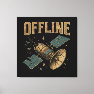 Retro defekter Satellit "OFFLINE" Weltraum-Kunst Leinwanddruck