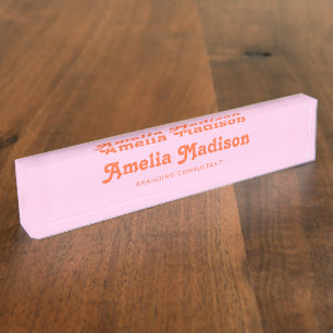 Retro Dekoratives Rosa Orange Namensplakette