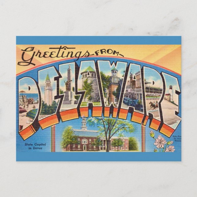 Retro Delaware Greetings Postkarte (Vorderseite)