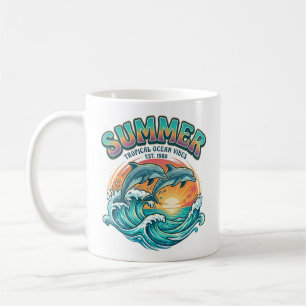 Retro-Delfin tropisch / Strand-Sommerferien  Kaffeetasse
