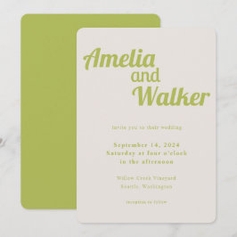 Retro Delight Chartreuse Green Wedding Einladung