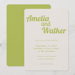 Retro Delight Chartreuse Green Wedding Einladung