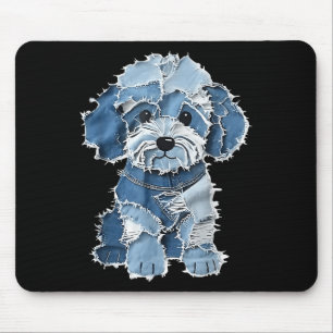 Retro Denim Dog Patch, Funny Shabby Blue Jean Pupp Mousepad