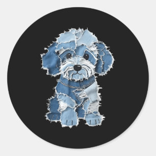 Retro Denim Dog Patch, Funny Shabby Blue Jean Pupp Runder Aufkleber
