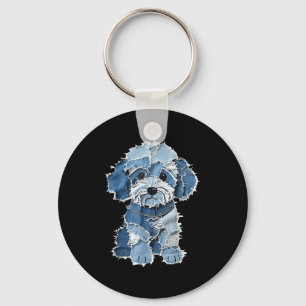 Retro Denim Dog Patch, Funny Shabby Blue Jean Pupp Schlüsselanhänger