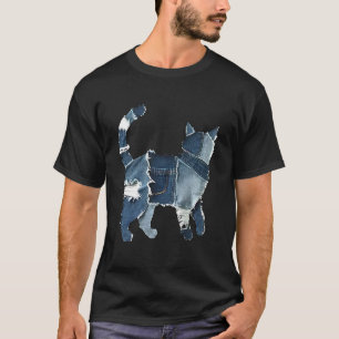 Retro-Denim-Patch Süße Katze Druck Kunst Künstleri T-Shirt