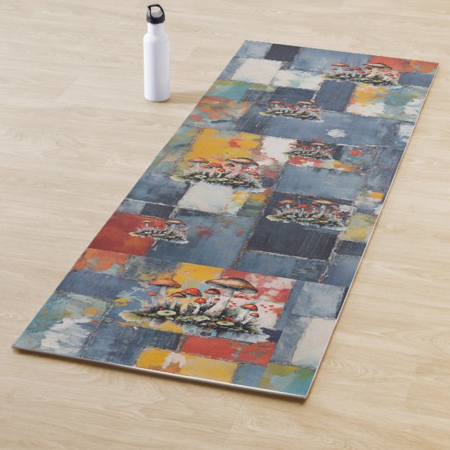 Retro Denim Patchwork mit Pilzen Yogamatte (Beispiel)