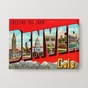 Retro Denver Colorado Postcard Button