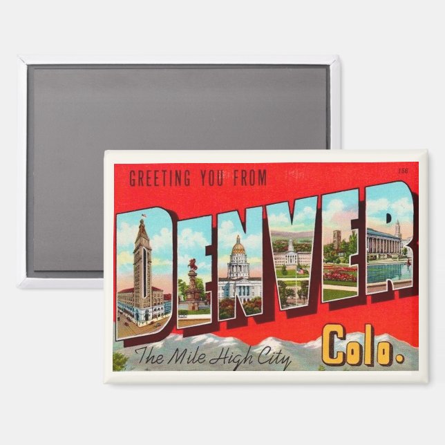 Retro Denver Colorado Postcard Magnet (Vorderseite/Rückseite)