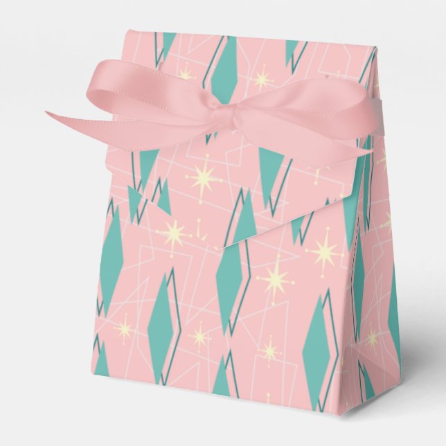 Retro der 1950er Jahre Aquamarin auf Rosa Geschenkschachtel (Vorderseite)