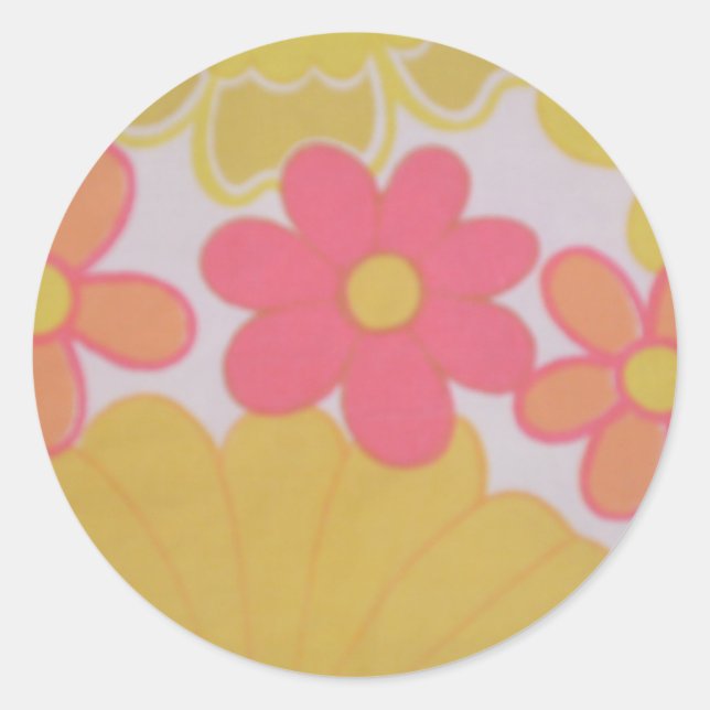 Retro der 70er Blume Runder Aufkleber (Vorderseite)