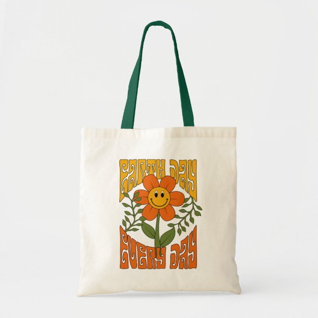 Retro der 70er Jahre Lächelnde Daisy-Blume Tragetasche (Vorne)