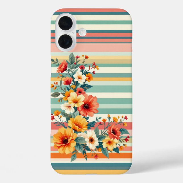 Retro der Blume Streifen (L) iPhone 16 Plus Hülle (Rückseite)
