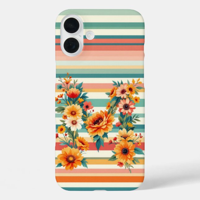 Retro der Blume Streifen (M) iPhone 16 Plus Hülle (Rückseite)
