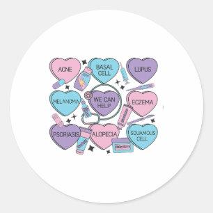 Retro Dermatology Valentine's Day Heart Candy Derm Runder Aufkleber