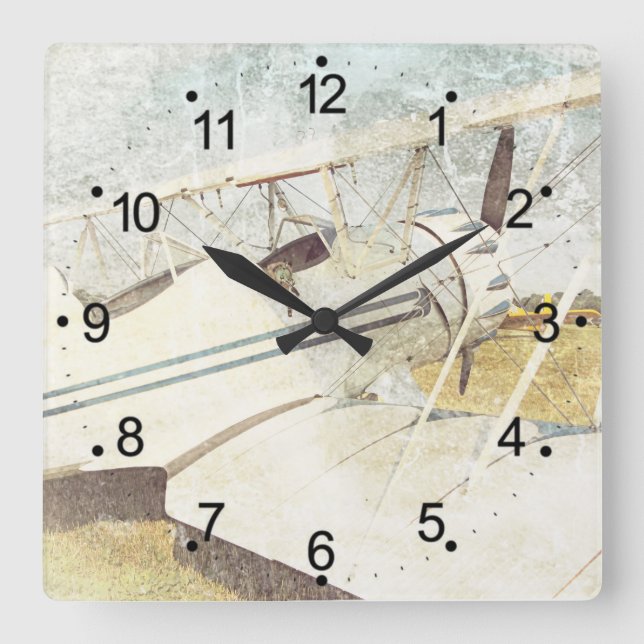 Retro des antiken Flugzeug Quadratische Wanduhr (Vorderseite)