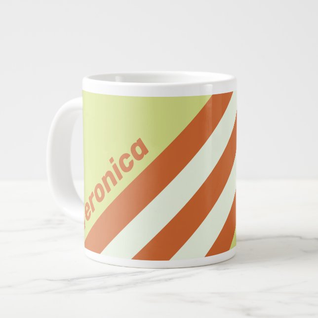 Retro Desert Cactus Stripes with Name Jumbo-Tasse (Vorderseite Links)
