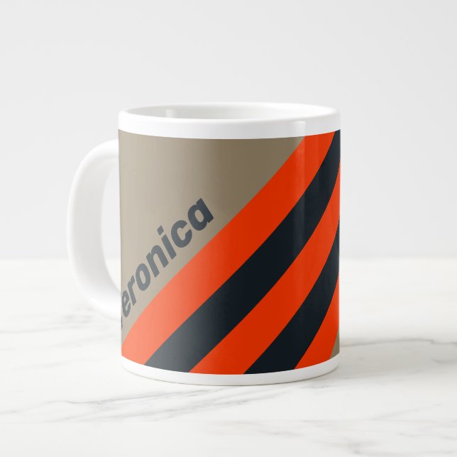 Retro Desert Meadow Stripes with Name Jumbo-Tasse (Vorderseite Links)