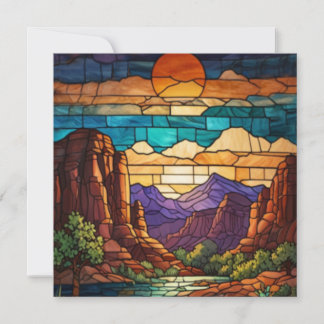 Retro desert scene Sedona mountains stainglass art