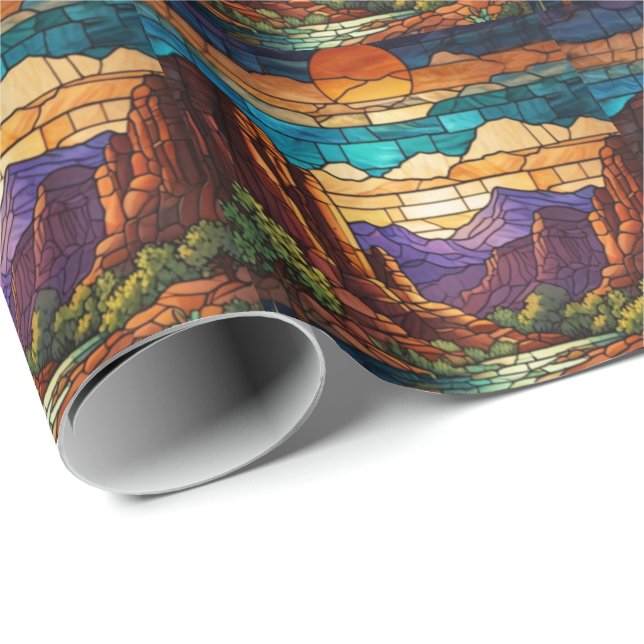 Retro desert scene Sedona mountains stainglass art Geschenkpapier (Rolleneckpunkt)