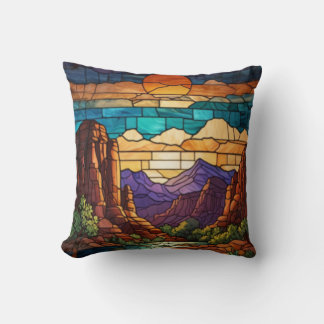 Retro desert scene Sedona mountains stainglass art Kissen