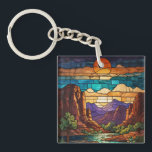 Retro desert scene Sedona mountains stainglass art Schlüsselanhänger<br><div class="desc">Elegant retro desert Sedona mountain range - artistic views of Cathedral Rock,  Bell Rock,  and Courthouse Butte.</div>
