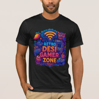 Retro Desi Gamer Zone T-Shirt - Neon Gaming Design
