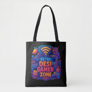 Retro Desi Gamer Zone Tote Bag - Neon Gaming Desig Tasche