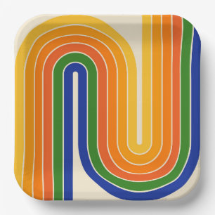 Retro-Design im Stil der 70er Jahre mit geometrisc Pappteller