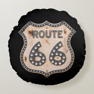 Retro-Design Route 66 Rundes Kissen