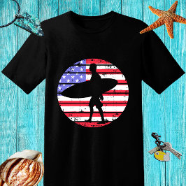 Retro Design Surfer mit Board und US-Flagge T-Shirt