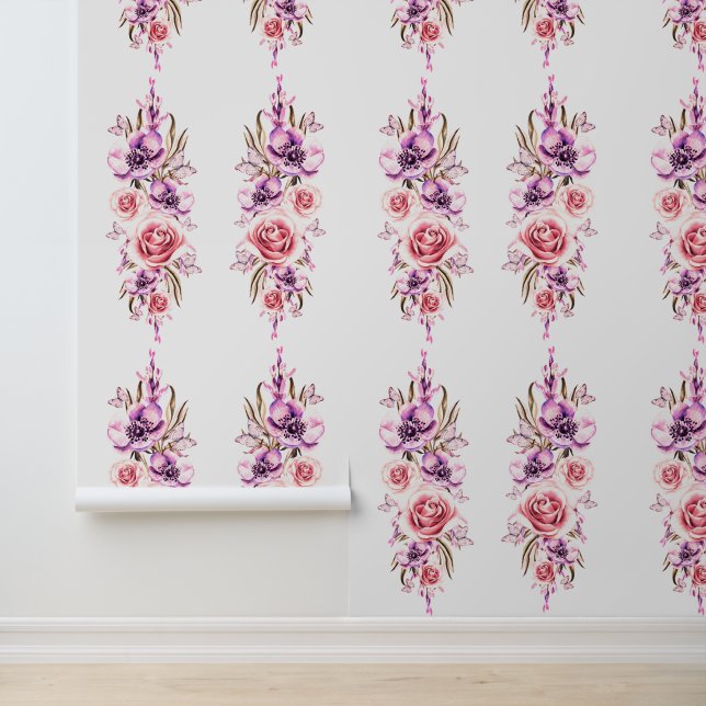 Retro-Design von Blume und Schmetterlingen Tapete (Anwendung)