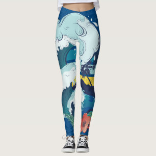 Retro-Design von Strand, Palmen und Meereswellen Leggings