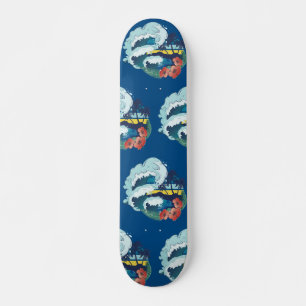 Retro-Design von Strand, Palmen und Ozeanwellen Skateboard