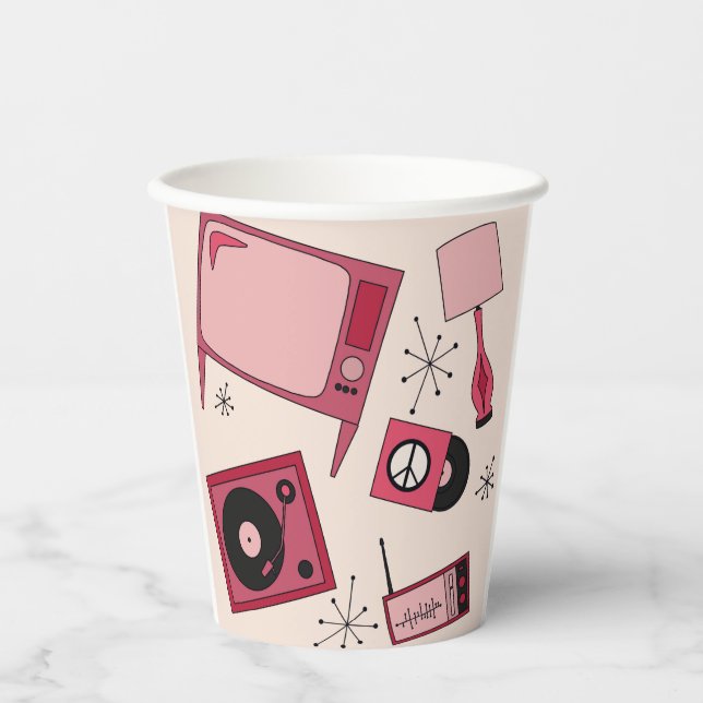 Retro-Designs in verschiedenen Rosatönen Pappbecher (Vorderseite)
