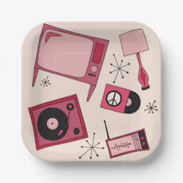 Retro-Designs in verschiedenen Rosatönen Pappteller