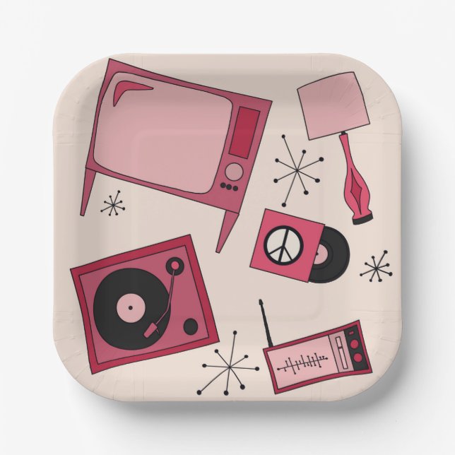 Retro-Designs in verschiedenen Rosatönen Pappteller (Vorderseite)