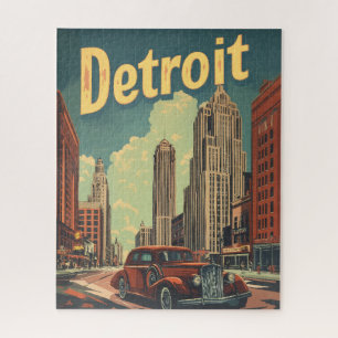 Retro Detroit Michigan Travel Poster