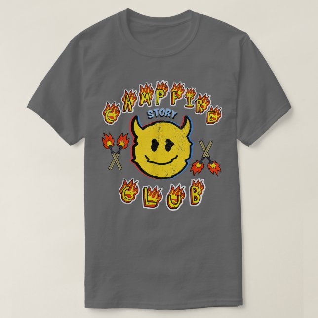 Retro Devil Face Sticker Spooky Campfire Club Flam T-Shirt (Design vorne)
