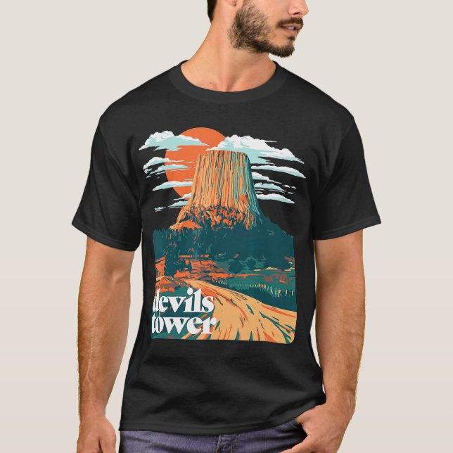 Retro Devils Tower Monument Vintages Design T-Shirt (Vorderseite)