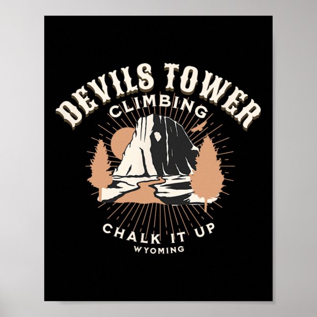 Retro Devils Tower Wyoming Berg Felsenklettern  Poster (Vorne)