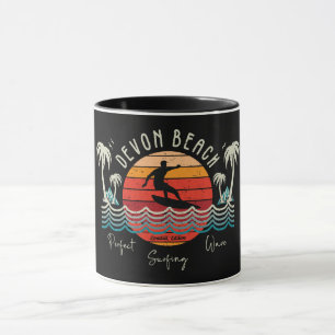Retro Devon Beach Surfing Tasse