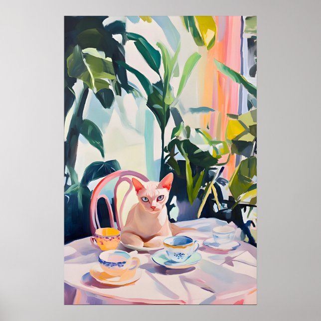 Retro Devon Rex Poster, Devon Rex Ölbild Poster (Vorne)