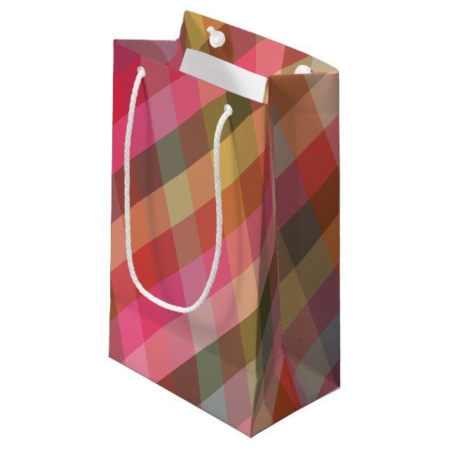 Retro Diagonal Weihnachten Karierter Niedlicher Pr Kleine Geschenktüte (Vorderseite Schrägansicht)