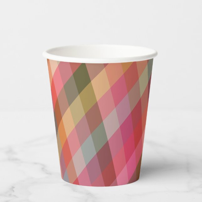 Retro Diagonal Weihnachten Karierter Niedlicher Pr Pappbecher (Vorderseite)